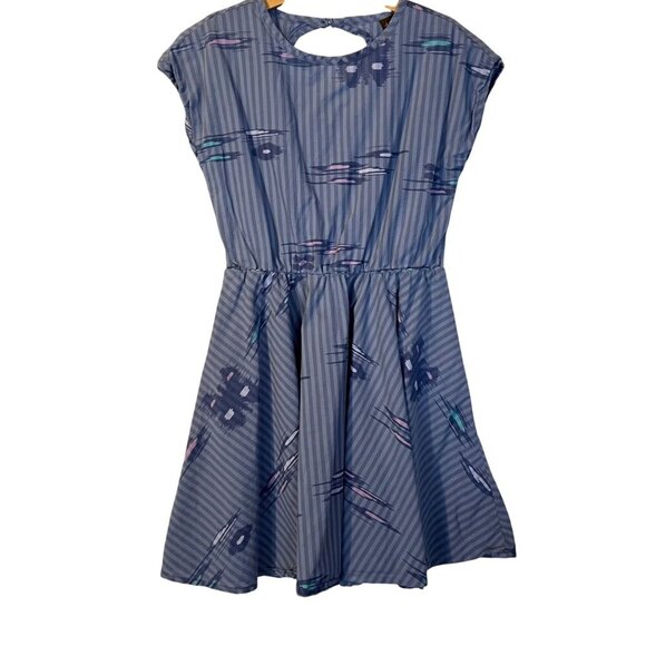 Tea Collection Girls Blue Striped Dress 7 Abstract Keyhole Back Casual School - Picture 1 of 5